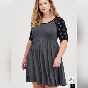 Skater Dress - Super Soft Skull Sleeves Grey